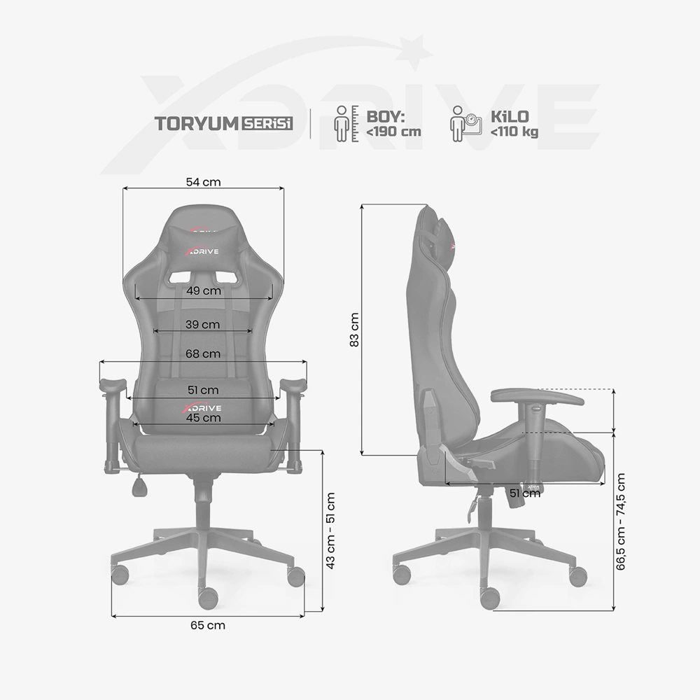 XDRIVE GAMING CHAIR TORYUM SİYAH KUMAŞ