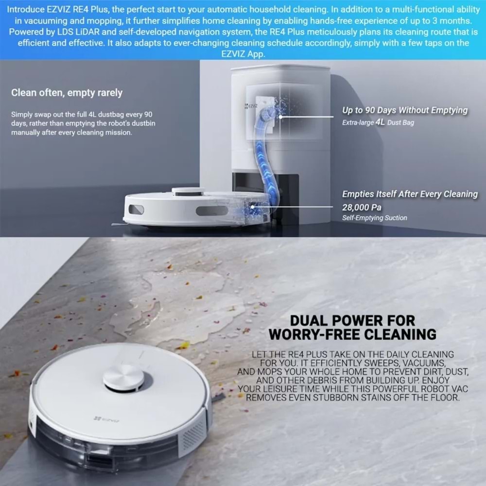 EZVIZ RE4 PLUS ROBOT SÜPÜRGE MOP