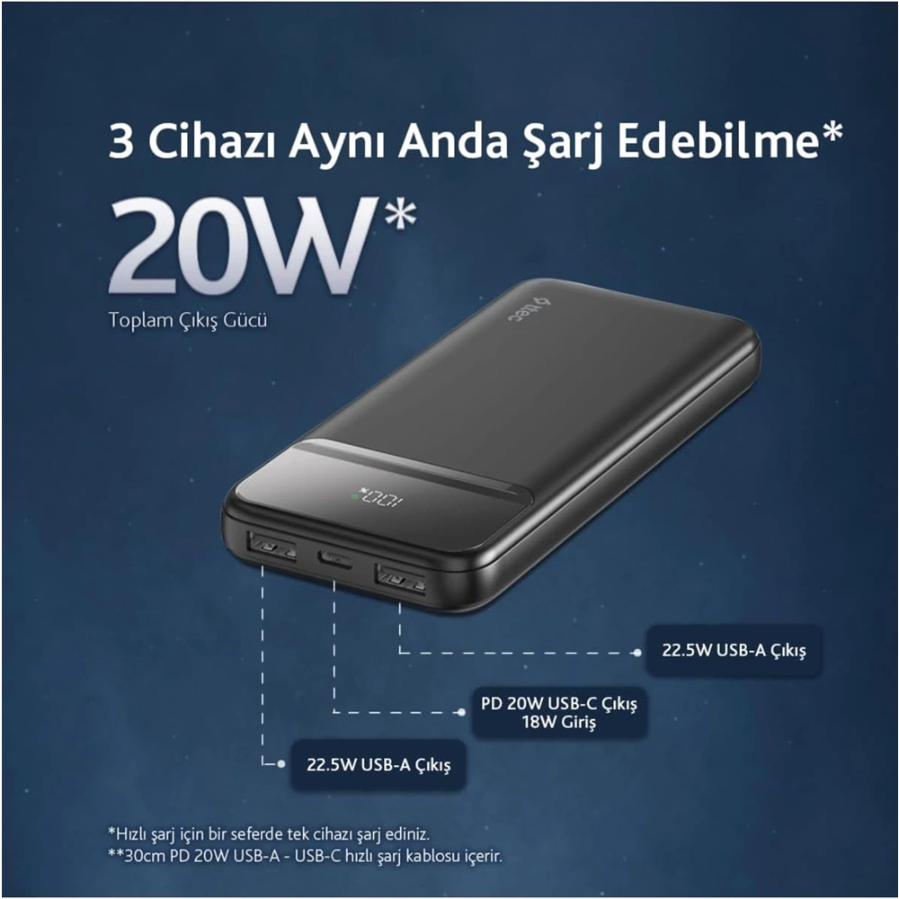 Ttec 2BB233S Recharger LCD 10.000Mah PD 20W Powerbank