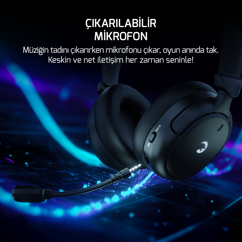 GamePower Aero Ultra Siyah Triple Mode (Kablosuz/Bluetooth/2.4G) Gaming (Oyuncu) Kulaklık