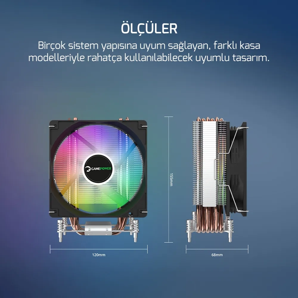 GamePower Glace TC6 ARGB 120mm LGA1851/LGA1700/AM5 İşlemci Soğutucu