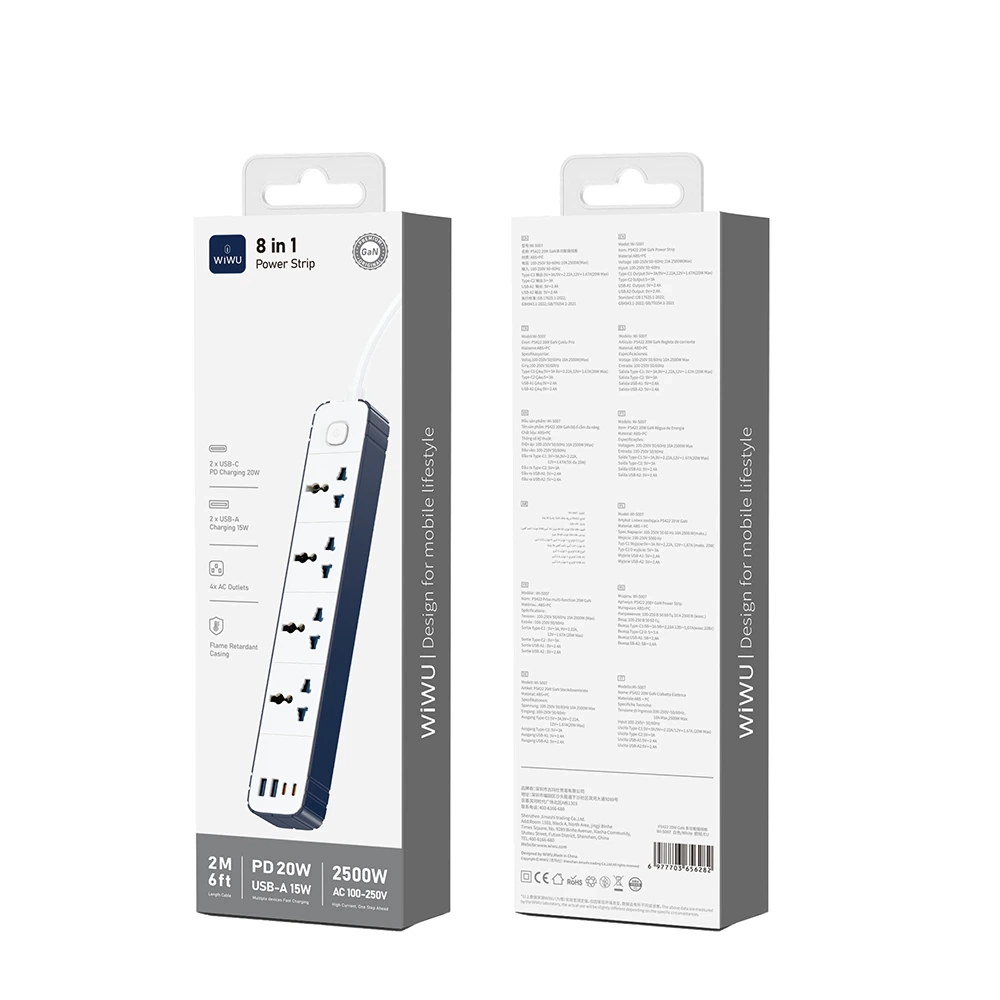 WIWU S007 Çok Fonksiyonlu 20W Çoklu Priz 2xType c -2xUSB - 4x SC