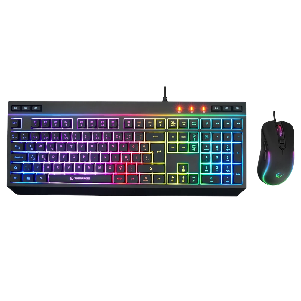 Rampage KM-R57 Seraphic Siyah RGB Multmedia Klavye ve 12800 DPI Mouse Gaming Set