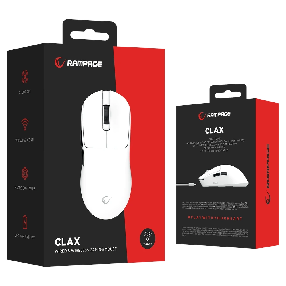 Rampage Clax Ultra Hafif 3311 Sensor 24000 Dpi Kablosuz Oyuncu Mouse