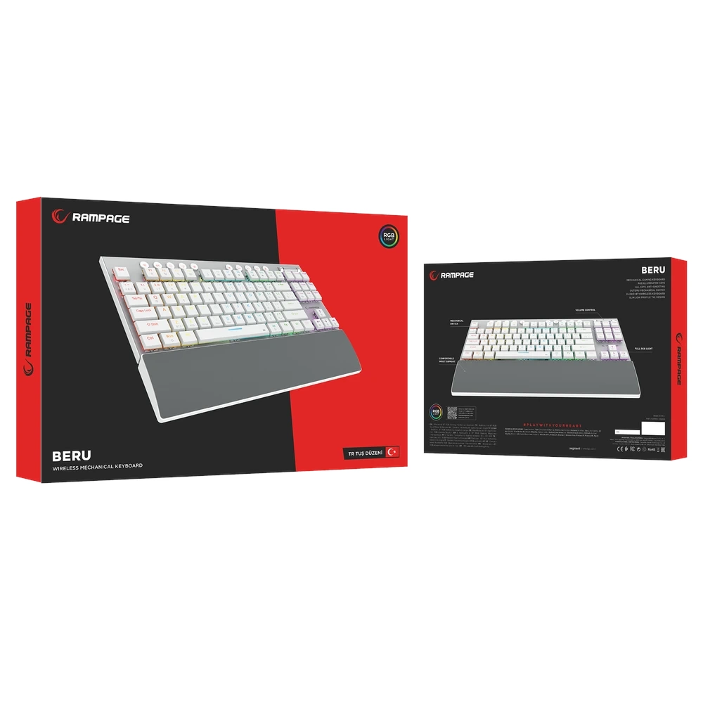 Rampage Beru Beyaz Slim Low Profile Mekanik Kablosuz Gaming Oyuncu Klavyesi