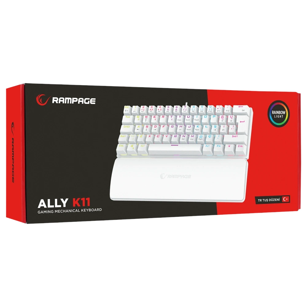Rampage Ally K11 Beyaz Bilek Destekli Blue Switch Mekanik Kablolu Gaming Klavye