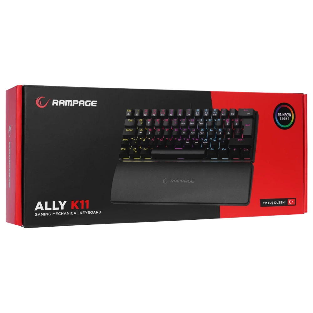Rampage Ally K11 Siyah Bilek Destekli Blue Switch Mekanik Kablolu Gaming Klavye