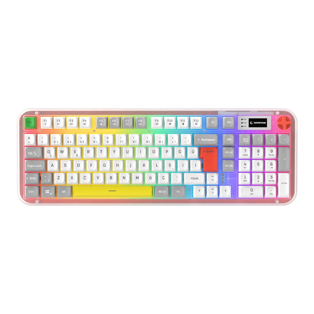 Rampage Reflect 99 Beyaz Gri Sessiz RGB Membrane Kablolu Gaming Oyuncu Klavyesi