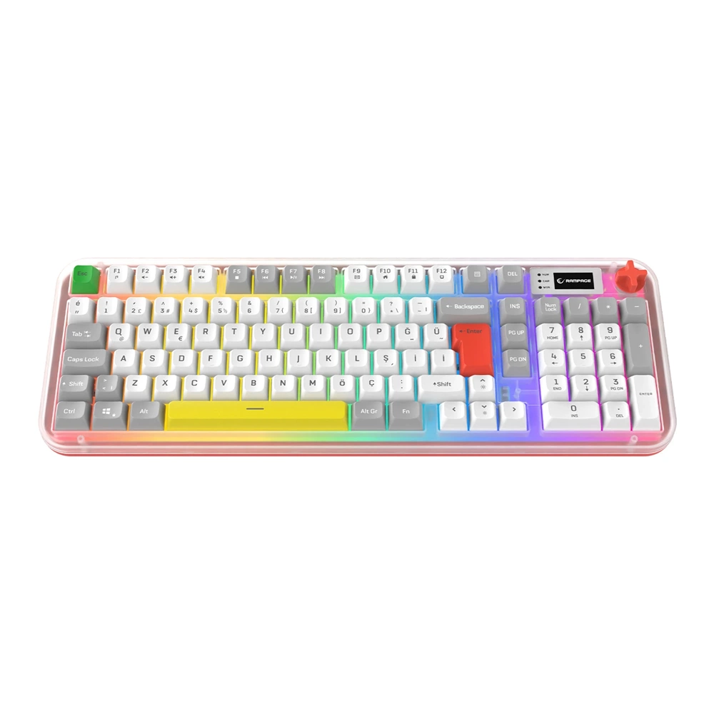 Rampage Reflect 99 Beyaz Gri Sessiz RGB Membrane Kablolu Gaming Oyuncu Klavyesi