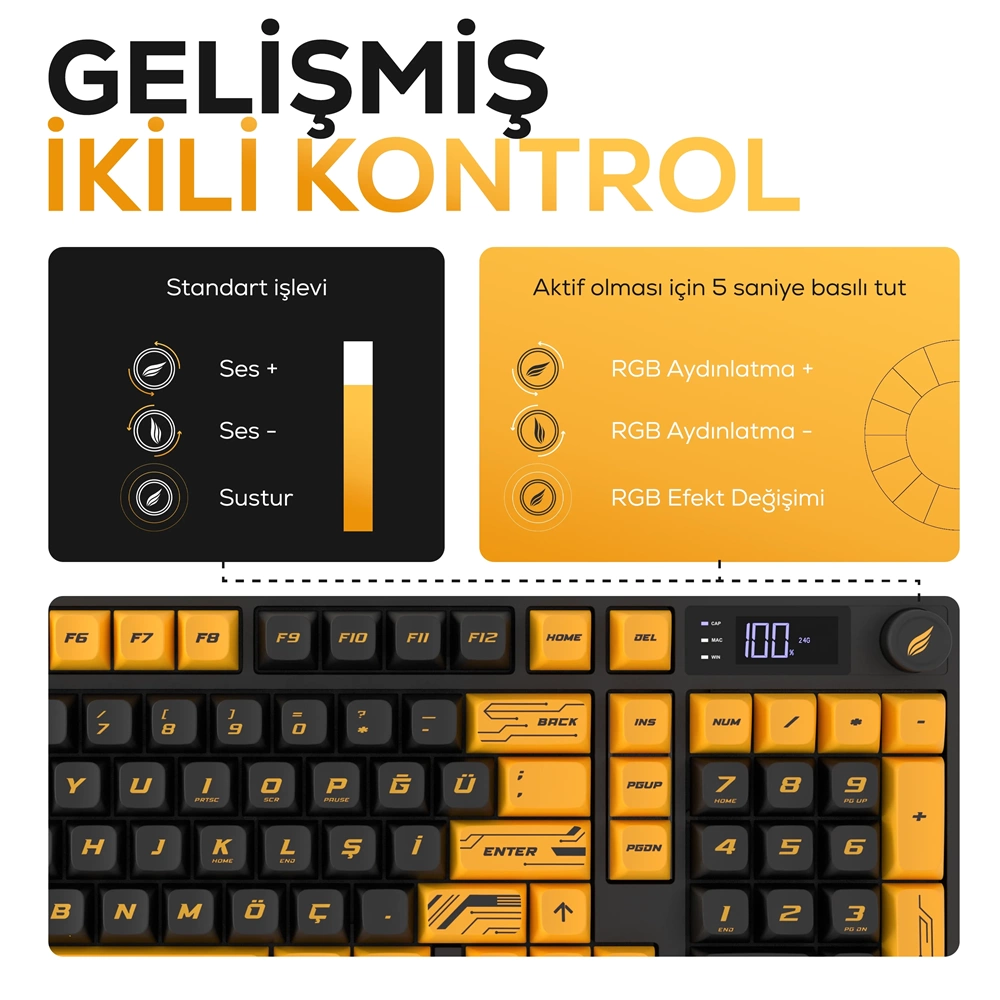 HAWK GAMING HK258CY KABLOSUZ SARI SIYAH KLAVYE