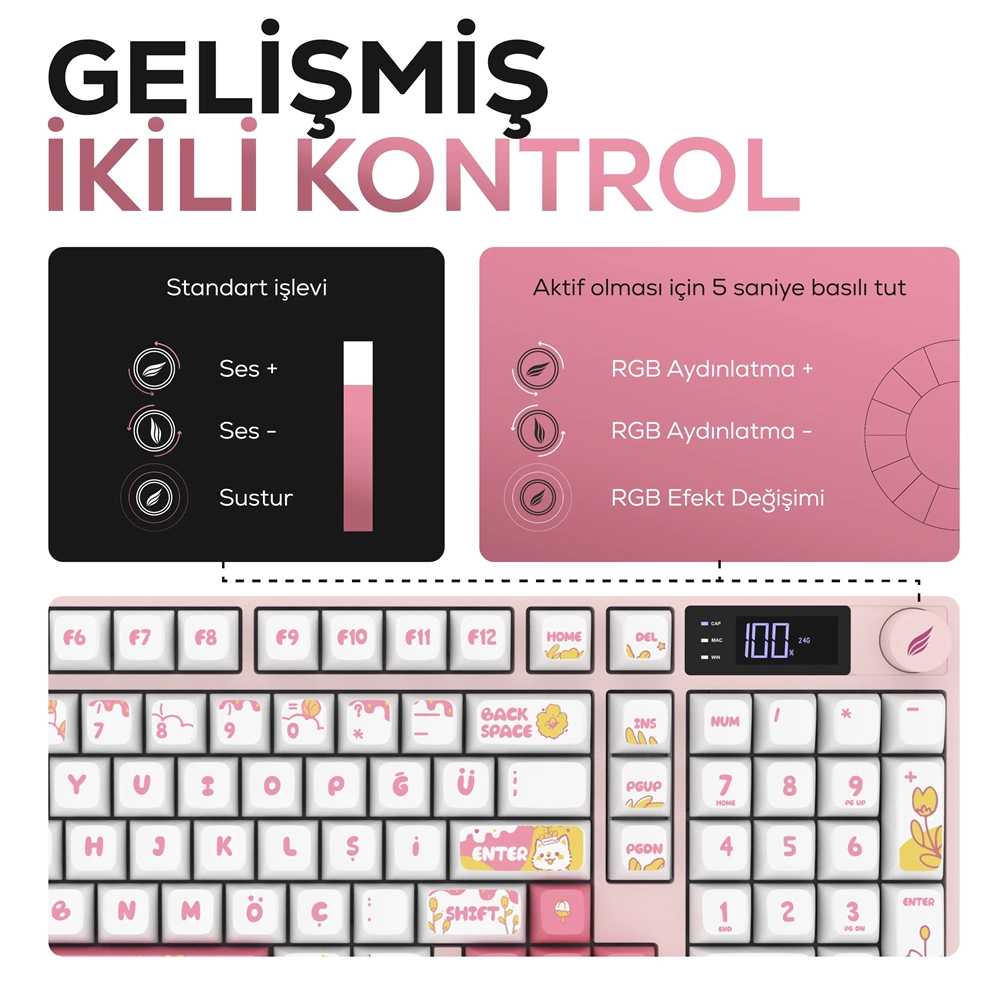 HAWK GAMING HK258WP KABLOSUZ BEYAZ PEMBE KLAVYE