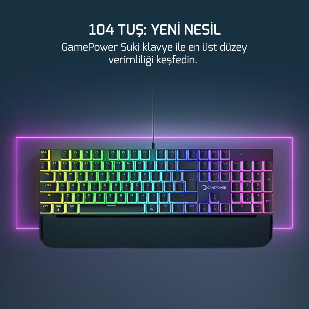 Gamepower Suki Mekanik Red Switch Puding Keycaps TR Q 104 Tuş Gaming Klavye