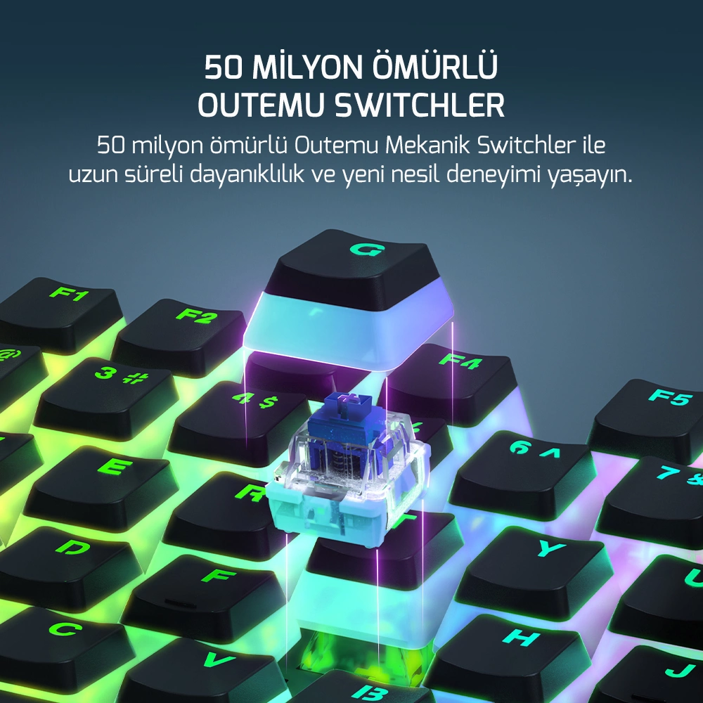 Gamepower Suki Mekanik Red Switch Puding Keycaps TR Q 104 Tuş Gaming Klavye