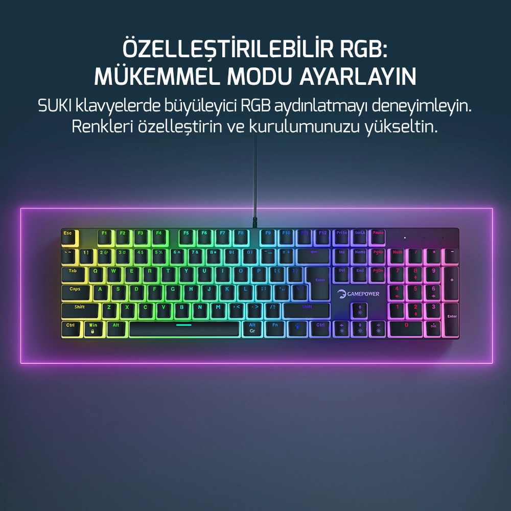 Gamepower Suki Mekanik Red Switch Puding Keycaps TR Q 104 Tuş Gaming Klavye