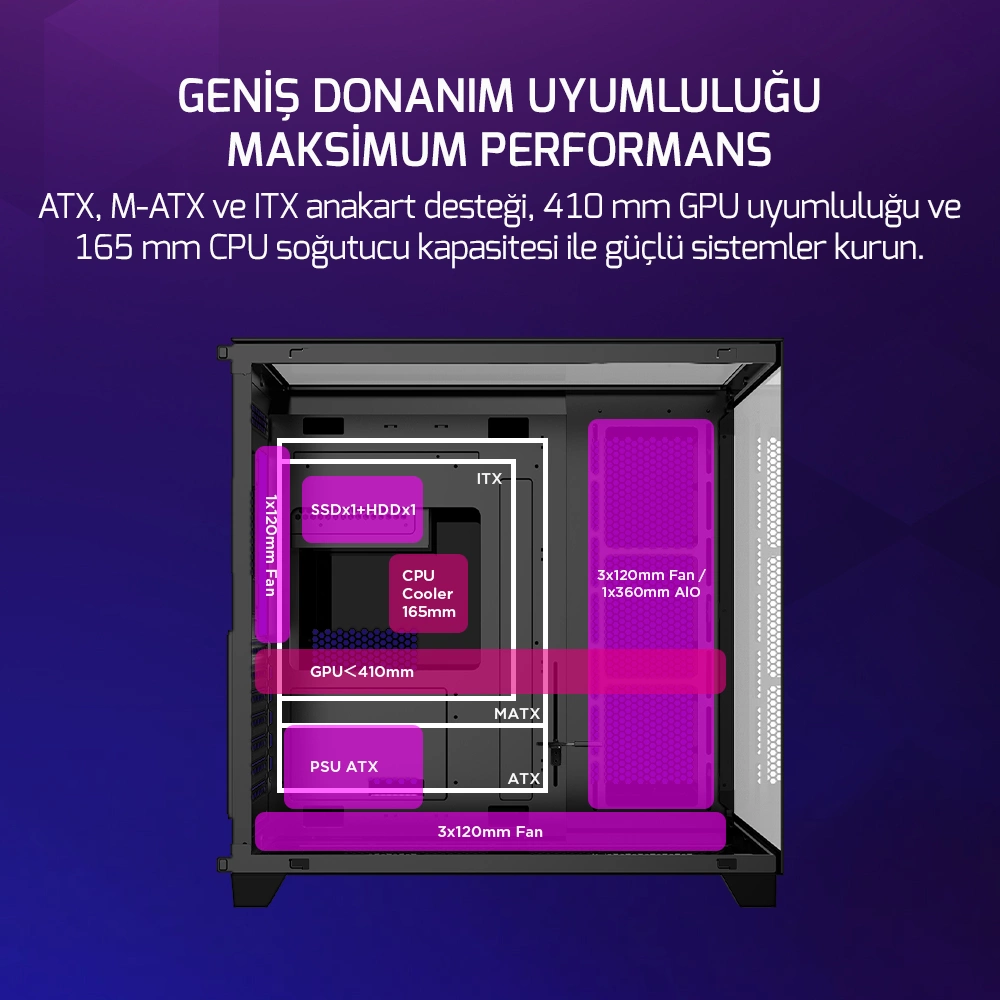 GamePower Warcry TopGlass 750W 4xARGB Temperli Cam ATX Siyah Gaming Kasa