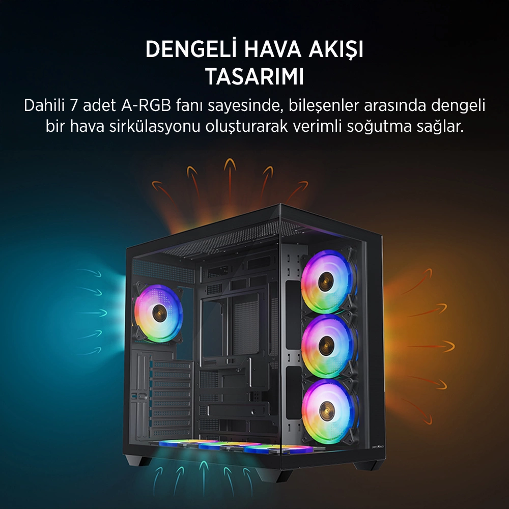 James Donkey Stark S801 7xARGB Temperli Cam 650W 80+ Bronze ATX Siyah Gaming Kasa