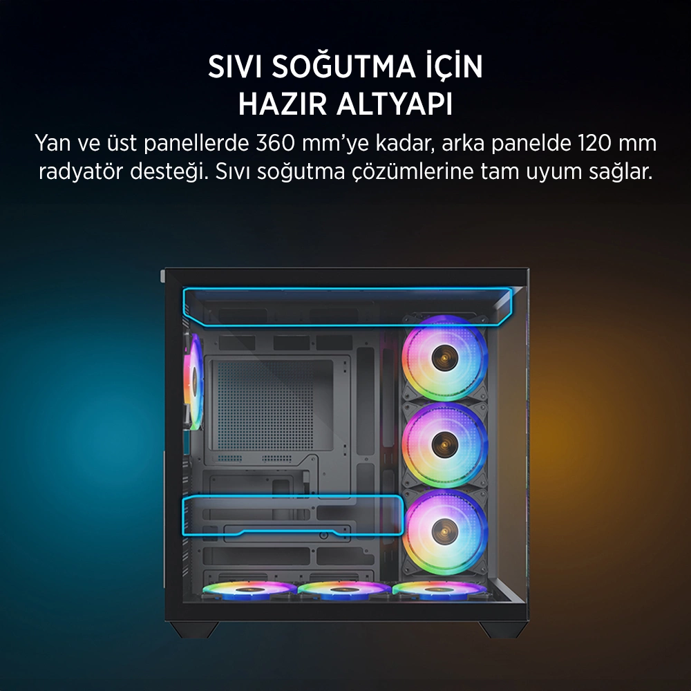 James Donkey Stark S801 7xARGB Temperli Cam 650W 80+ Bronze ATX Siyah Gaming Kasa