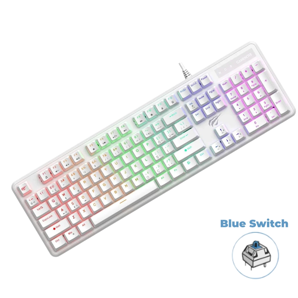 HAVİT GAMENOTE KB 870L RGB BACKLİT MEKANİK BLUE SWITCH TÜRKÇE BEYAZ GAMİNG KLAVYE
