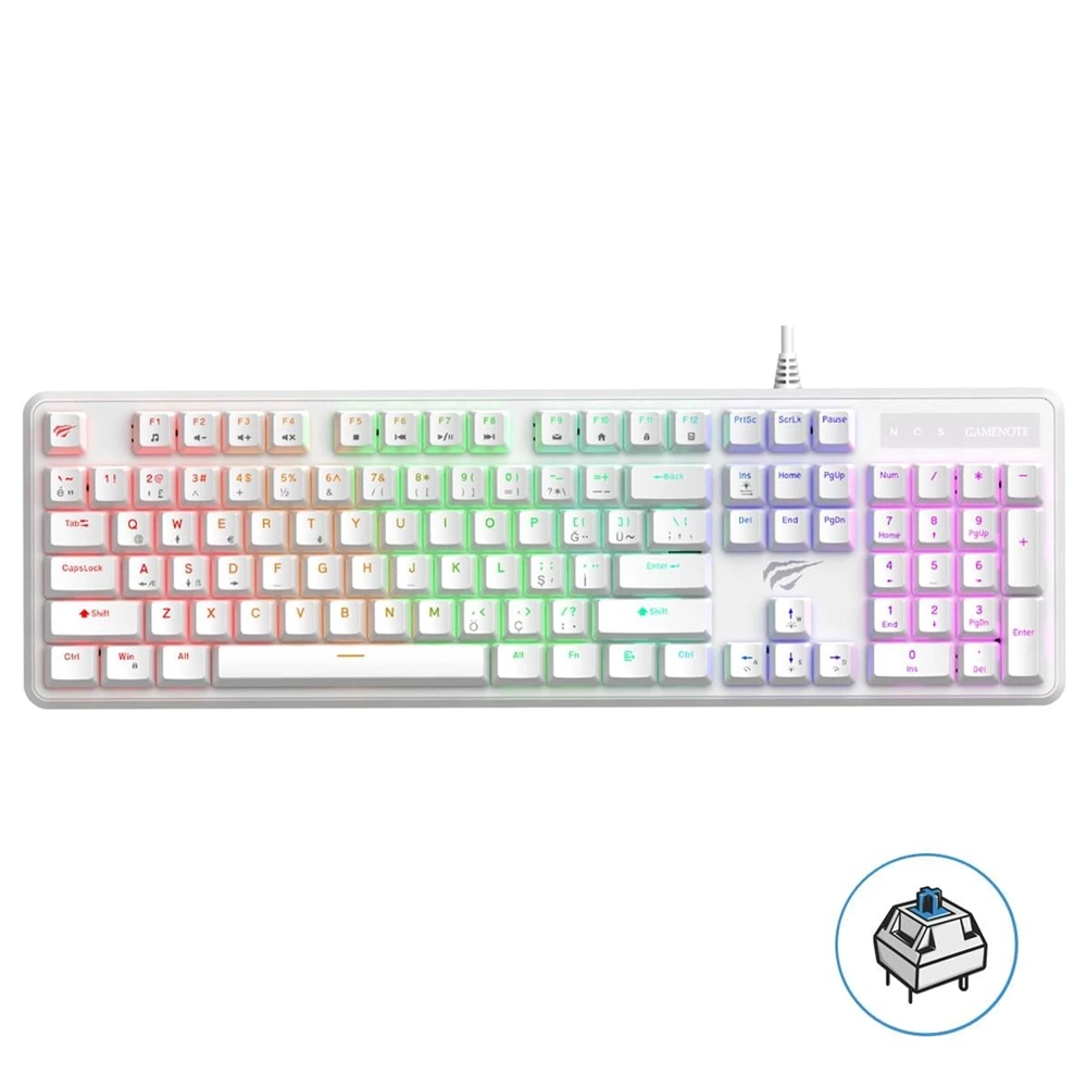 HAVİT GAMENOTE KB 870L RGB BACKLİT MEKANİK BLUE SWITCH TÜRKÇE BEYAZ GAMİNG KLAVYE