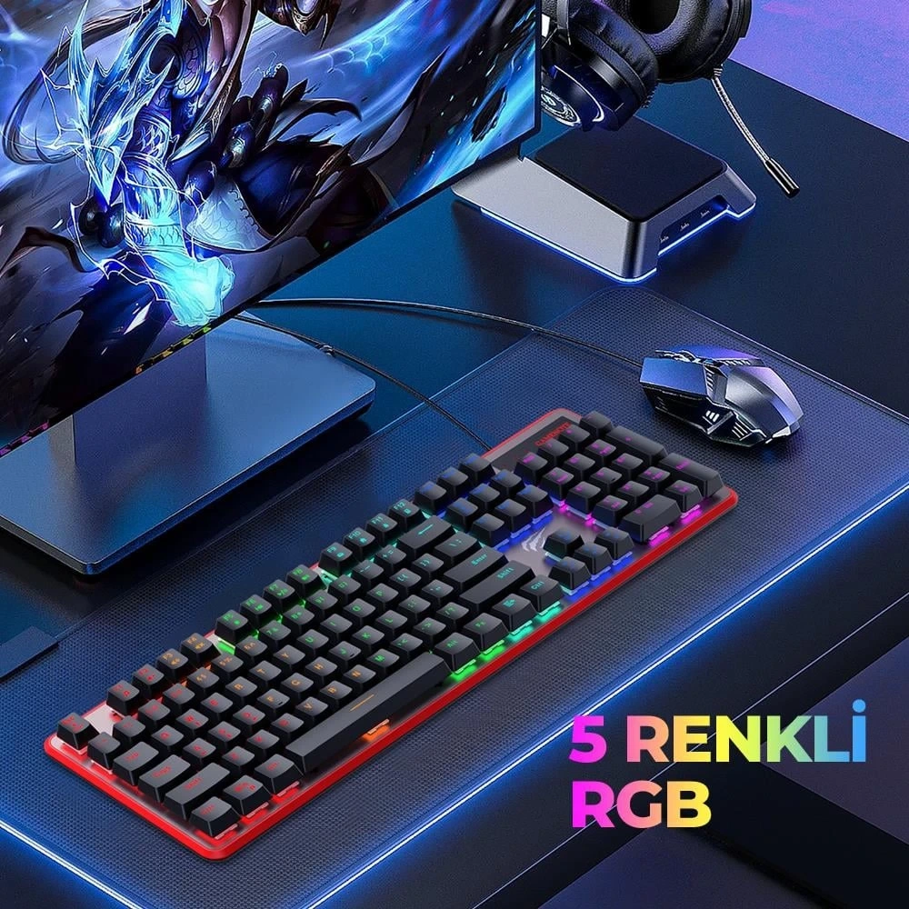 HAVİT GAMENOTE KB 870L RGB BACKLİT MEKANİK BLUE SWITCH TÜRKÇE SİYAH GAMİNG KLAVYE