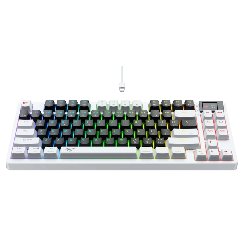 HAVİT GAMENOTE KB884 RGB LCD EKRANLI BROWN SWITCH BEYAZ MEKANİK GAMİNG KLAVYE