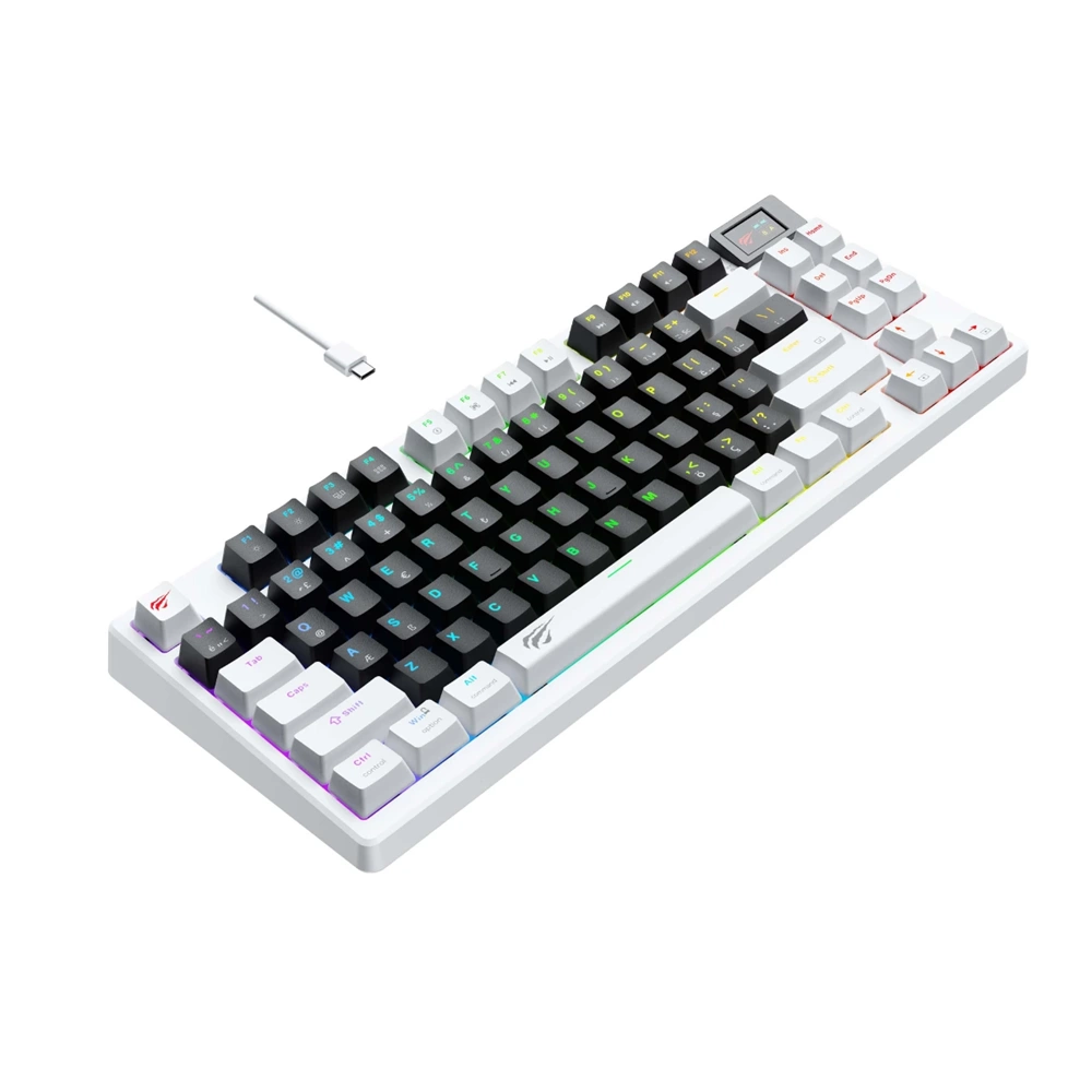 HAVİT GAMENOTE KB884 RGB LCD EKRANLI BROWN SWITCH BEYAZ MEKANİK GAMİNG KLAVYE