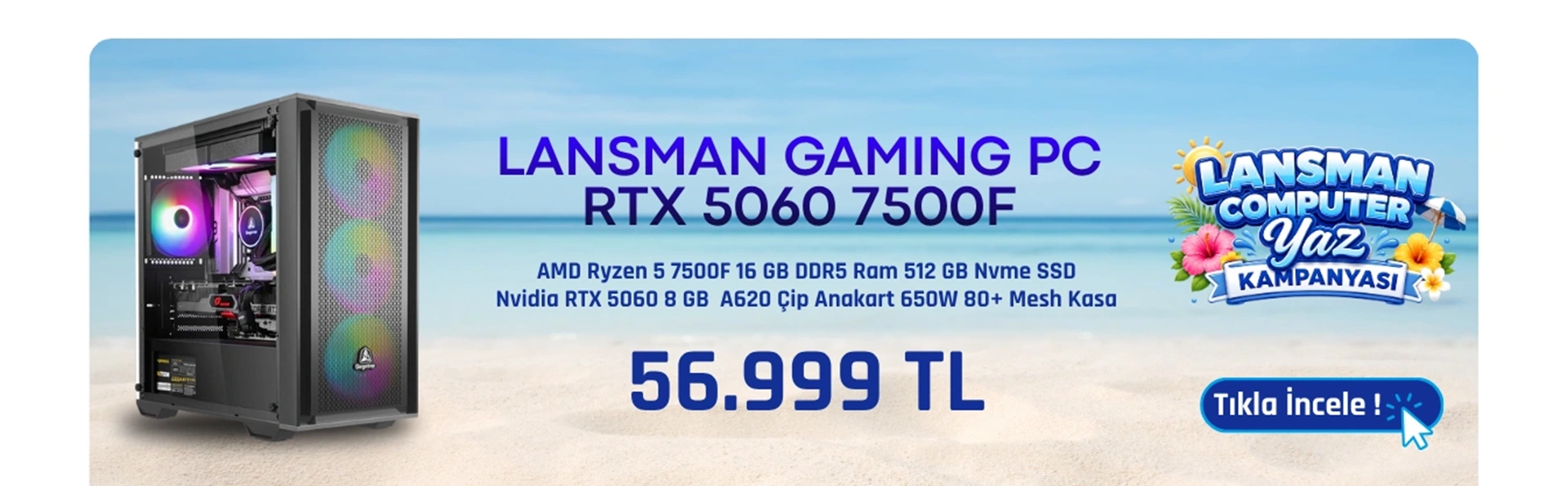 LANSMAN GAMING PC AMD RYZEN5-7500F 16 GB DDR5 RAM 8 GB RTX5060 512 GB SSD 650W
