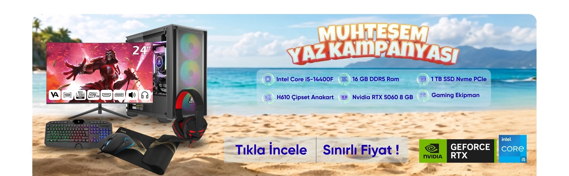 LANSMAN GAMING BUNDLE INTEL İ5-14400F 16 GB DDR5 RAM 1 TB NVME SSD NVIDIA RTX 5060 H610 ANAKART 650W 80+ ARGB GAMING BİLGİSYAR