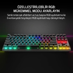 GamePower Eva 7 60M Mekanik Kablolu, 2.4Ghz, Bluetooth 3 Mod Red Switch Türkçe Q 88 Tuş USB RGB Gaming Klavye