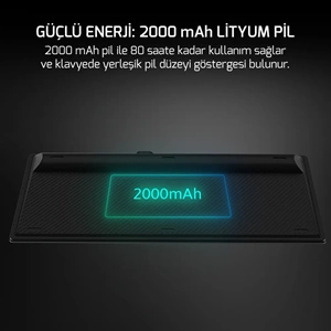 GamePower Eva 7 60M Mekanik Kablolu, 2.4Ghz, Bluetooth 3 Mod Blue Switch Türkçe Q 88 Tuş USB RGB Gaming Klavye