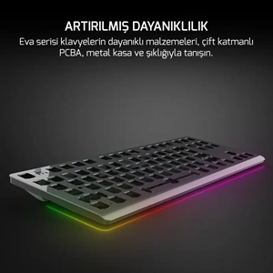 GamePower Eva 7 60M Mekanik Kablolu, 2.4Ghz, Bluetooth 3 Mod Blue Switch Türkçe Q 88 Tuş USB RGB Gaming Klavye
