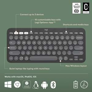 LOGITECH K380S PEBBLE BLUETOOTH GRAFIT KLAVYE