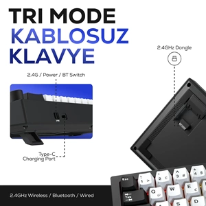 Hawk HK540 Mekanik Prelubed Switch Hot Swap RGB Kablosuz/Bluetooth Full Türkçe Gaming Klavye