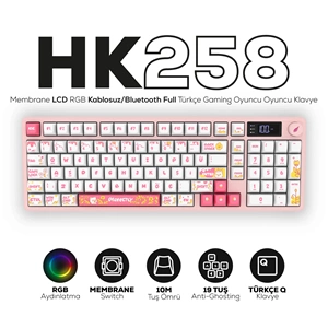 HAWK GAMING HK258WP KABLOSUZ BEYAZ PEMBE KLAVYE