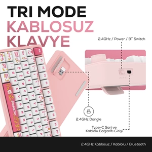 HAWK GAMING HK258WP KABLOSUZ BEYAZ PEMBE KLAVYE