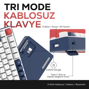 HAWK GAMING HK255 Membrane LCD RGB Kablosuz/Bluetooth Mavi Kırmızı Türkçe Gaming Oyuncu Klavye