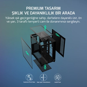 GamePower Warcry TopGlass 750W 4xARGB Temperli Cam ATX Siyah Gaming Kasa