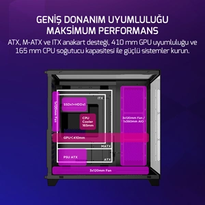 GamePower Warcry TopGlass 750W 4xARGB Temperli Cam ATX Siyah Gaming Kasa