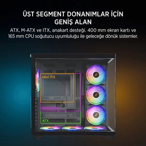 James Donkey Stark S801 7xARGB Temperli Cam 650W 80+ Bronze ATX Siyah Gaming Kasa