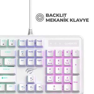 HAVİT GAMENOTE KB 870L RGB BACKLİT MEKANİK BLUE SWITCH TÜRKÇE BEYAZ GAMİNG KLAVYE
