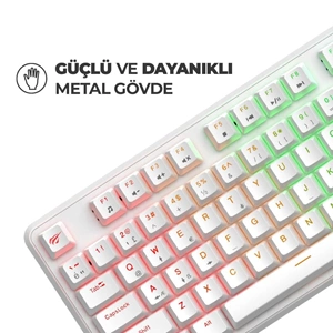 HAVİT GAMENOTE KB 870L RGB BACKLİT MEKANİK BLUE SWITCH TÜRKÇE BEYAZ GAMİNG KLAVYE