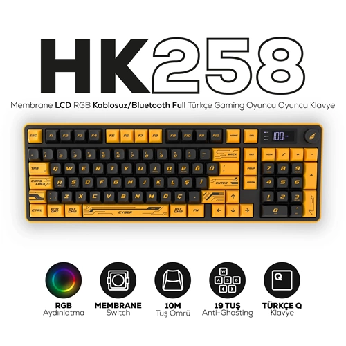 HAWK GAMING HK258CY KABLOSUZ SARI SIYAH KLAVYE