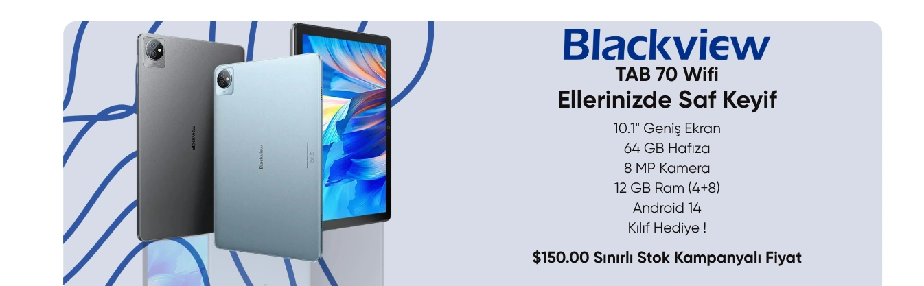 BLACKVIEW TAB70 WIFI TABLET 10.1/ 12 GB (4GB+8GB)/64 GB/8MP/ANDROID14+ KILIF DAHİL