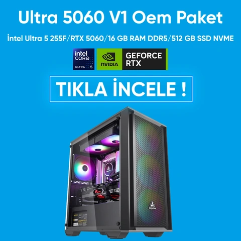 Ultra 5060 V1 / Intel Ultra 5 255F/16 GB DDR5/512 GB SSD/RTX 5060/650W/ARGB KASA/OEM PAKET