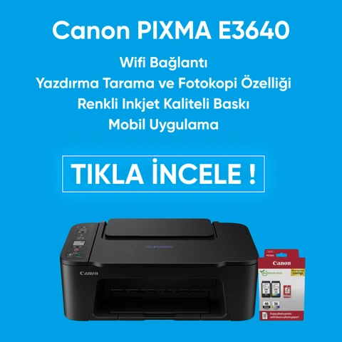 Canon PIXMA E3640 Wifi Renkli Inkjet Yazıcı Tarayıcı Fotokopi Makinesi