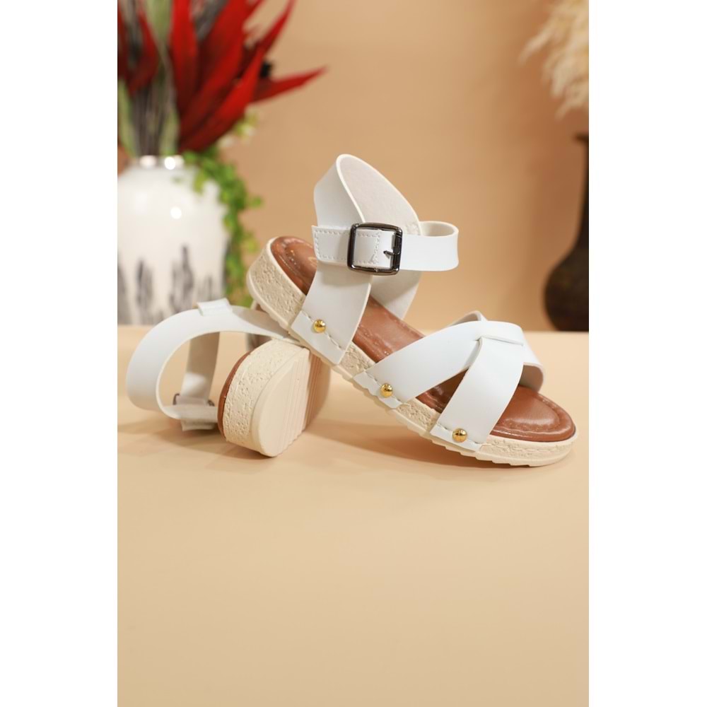 Kidessa 055 Anatomik Tabanlı Bantlı Kız Çocuk Günlük Sandalet - BEYAZ - 30 - NKT00055-BEYAZ-30