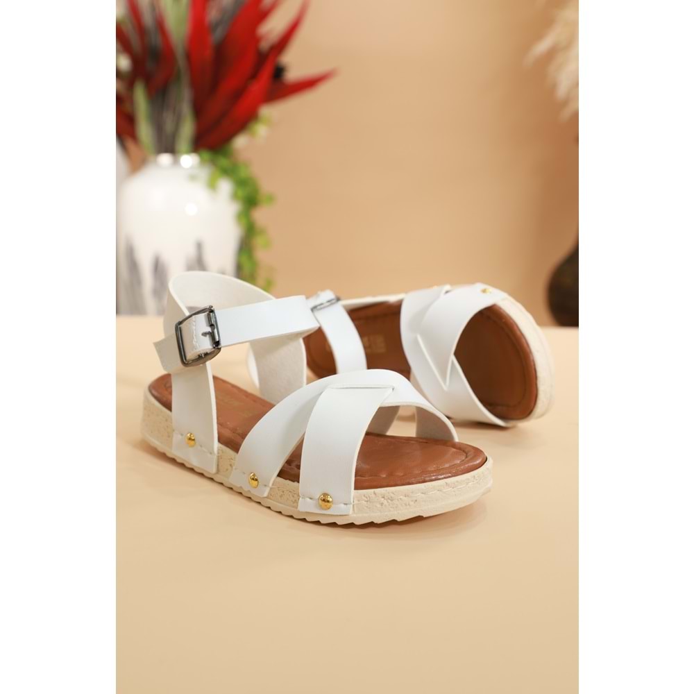 Kidessa 055 Anatomik Tabanlı Bantlı Kız Çocuk Günlük Sandalet - BEYAZ - 30 - NKT00055-BEYAZ-30