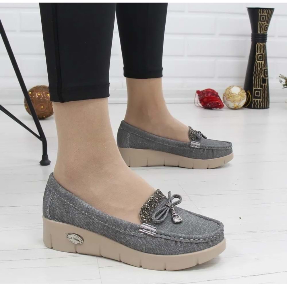 Konfores 086 Anatomik Tabanlı Bayan Dolgu Topuk Günlük Ayakkabı - gri - 38