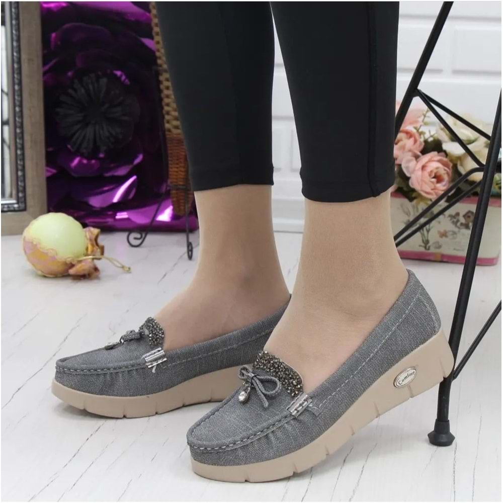 Konfores 086 Anatomik Tabanlı Bayan Dolgu Topuk Günlük Ayakkabı - gri - 38