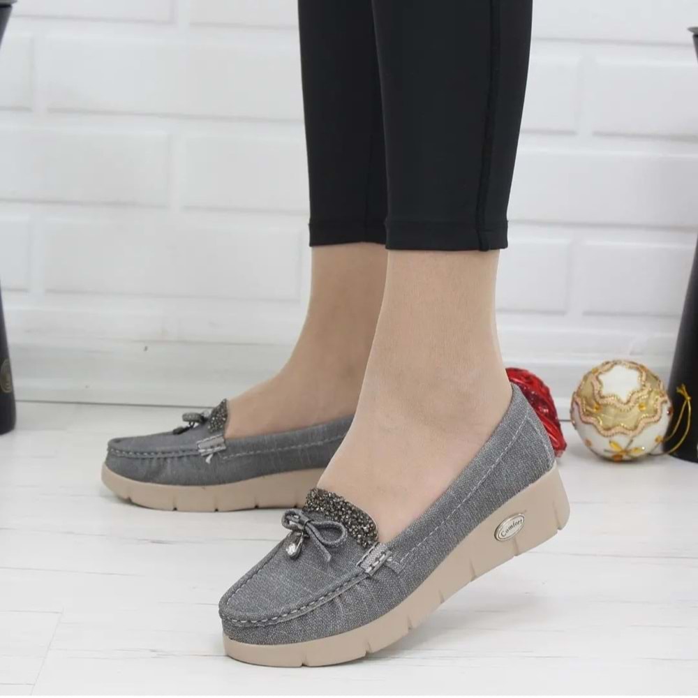 Konfores 086 Anatomik Tabanlı Bayan Dolgu Topuk Günlük Ayakkabı - gri - 38